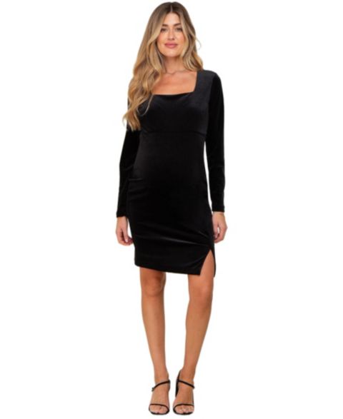 Женское платье Pinkblush Velvet Long Sleeve Side Slit, цвет: Чёрный