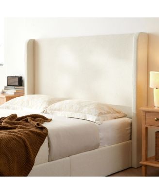 Carmen Upholstered Wingback Bed Frame with 52.3" Headboard, King, Ivory Boucle