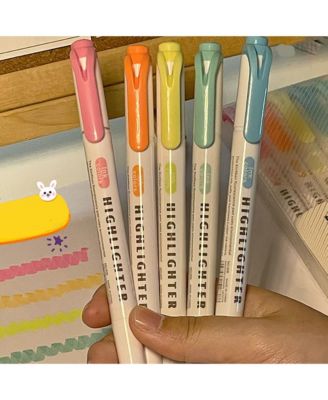 5-Pcs Fluorescent Color Series Double-Ended Highlighter Set, Student Marking Pen, Color Handbook Pen for Card Making and Highlighting