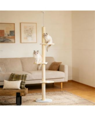 86.5" to 102.25" Cat Tree with 4-Tier Floor in Yellow