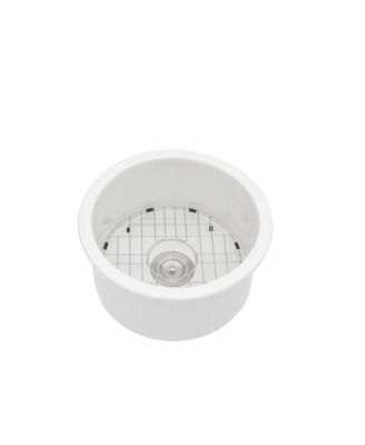 huluwat Porcelain Fireclay Circular Kitchen Sink Dual Mount Single Bowl with Grid