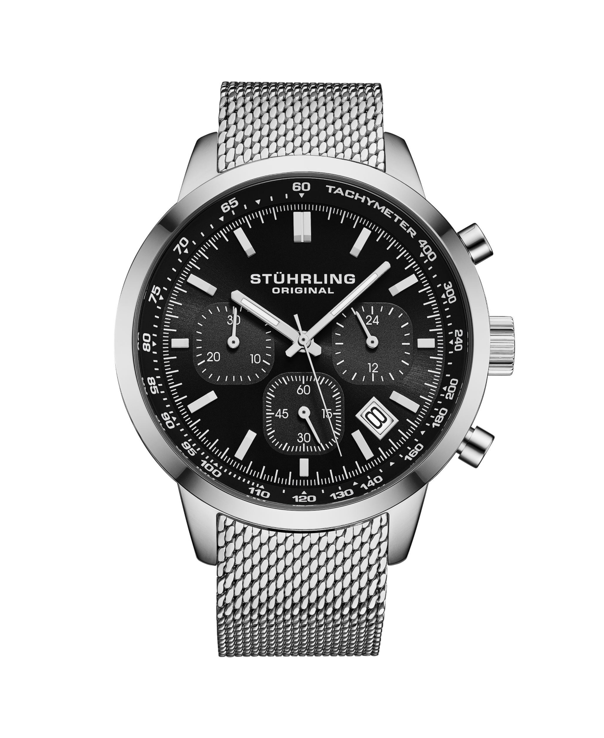 Stuhrling Chronoport 4082 Men s Quartz Chronograph Watch, 44mm Stainless Steel Mesh Bracelet