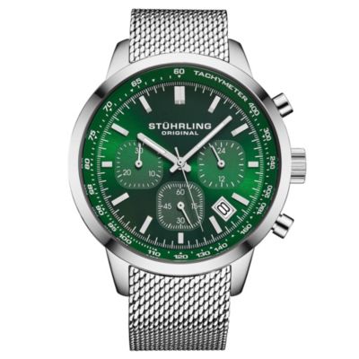 Stuhrling Chronoport 4082 Men s Quartz Chronograph Watch 44mm Stainless Steel Mesh Bracelet - Green 93$