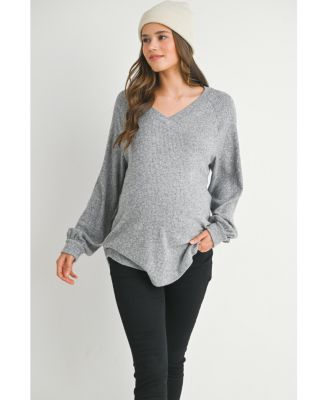 Maternity Ribbed Long Sleeve V Neck Sweater