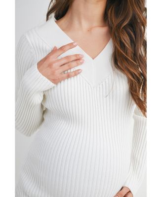 Maternity Ribbed Knit V Neck Long Sleeve Sweater