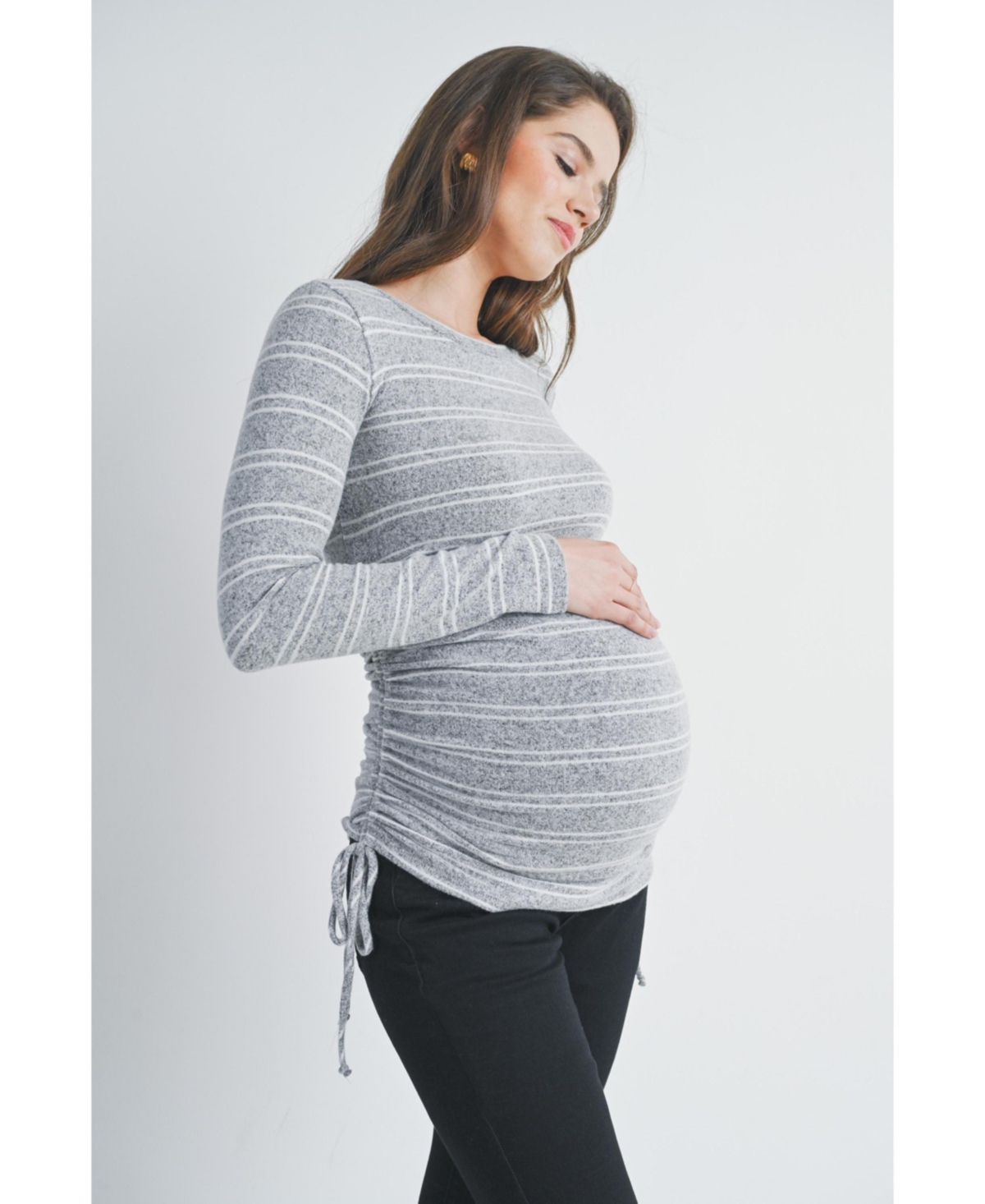 Hello Miz Maternity Striped Side Long Ruched Top