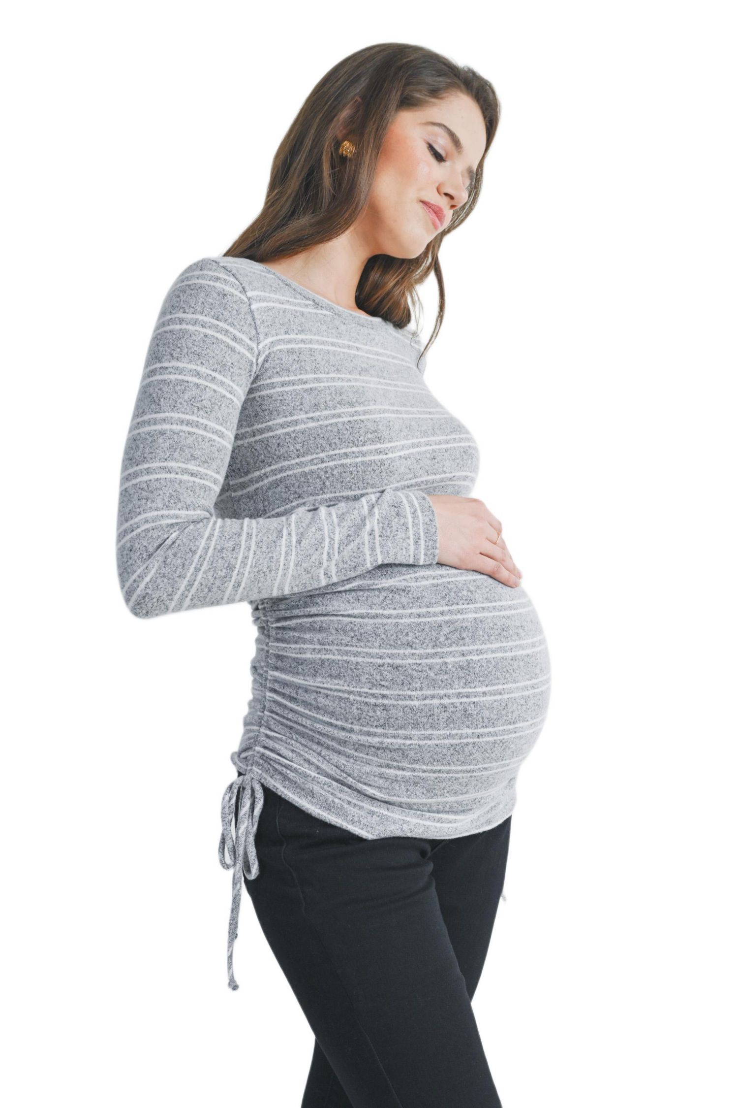Maternity Striped Side Long Ruched Top