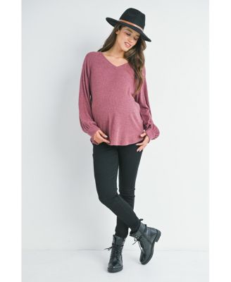 Maternity Ribbed Long Sleeve V Neck Sweater
