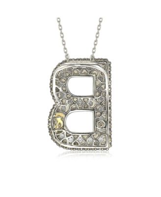 Suzy Levian Sterling Silver Sapphire 3-D Letter "B" Initial Pendant