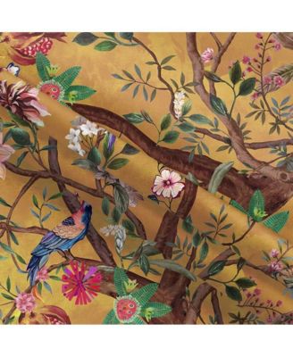 72-inch Brown Red Orange Green Floral Tree Birds Plants Flowers Shower Curtain