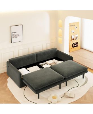 4-Seat Pull-Out Sleeper Sofa Bed, 81'' Chenille Upholstery & USB Port