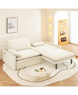 4-Seat Pull-Out Sleeper Sofa Bed, 81'' Chenille Upholstery & USB Port