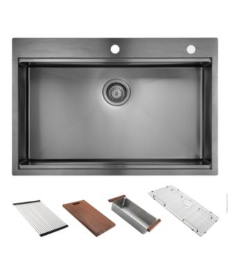 36x22inch Gunmetal Black Workstation Kitchen Sink 16 Gauge Stainless Steel with Accessories