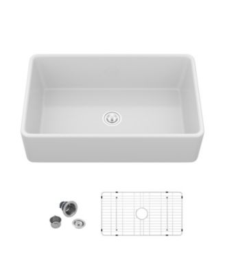 huluwat White Porcelain Ceramic Apron Front Single Bowl Farmhouse Kitchen Sink
