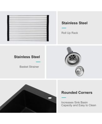 Black Granite Composite Drop In Kitchen Sink with Complete Accessories