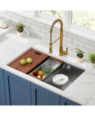 Undermount Workstation Kitchen Sink Stainless Steel Single Bowl 18 Gauge