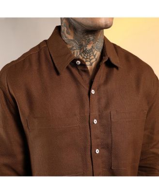 Men's Chocolate Brown Solid Canvas Utility Shirt