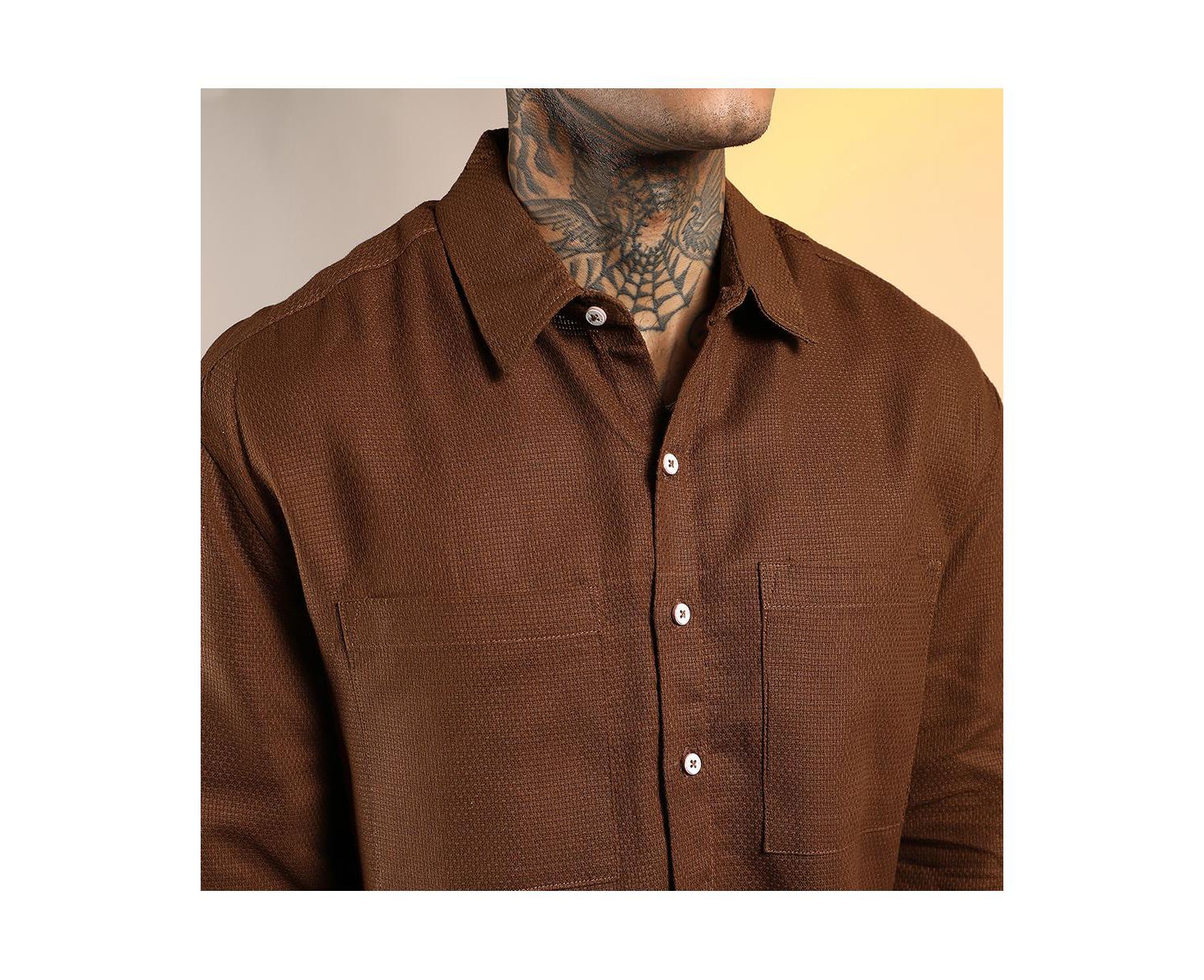 Men's Chocolate Brown Solid Canvas Utility Shirt