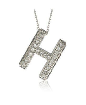 Suzy Levian Sterling Silver Sapphire 3-D Letter "H" Initial Pendant
