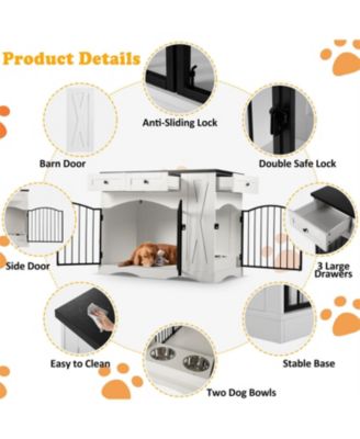  Dog Crate with 3 Drawers,Removable Feeder in White