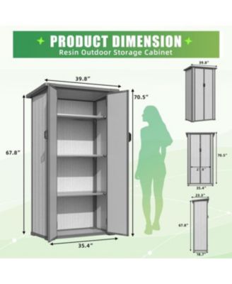 Tall Resin Outdoor Storage Cabinet Waterproof with Adjustable Shelves, Vertical Plastic Storage Shed