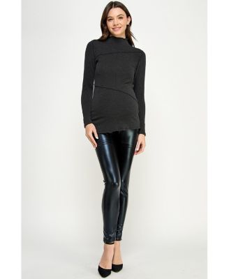 Maternity Mock Neck Long Sleeeve Ribbed Top