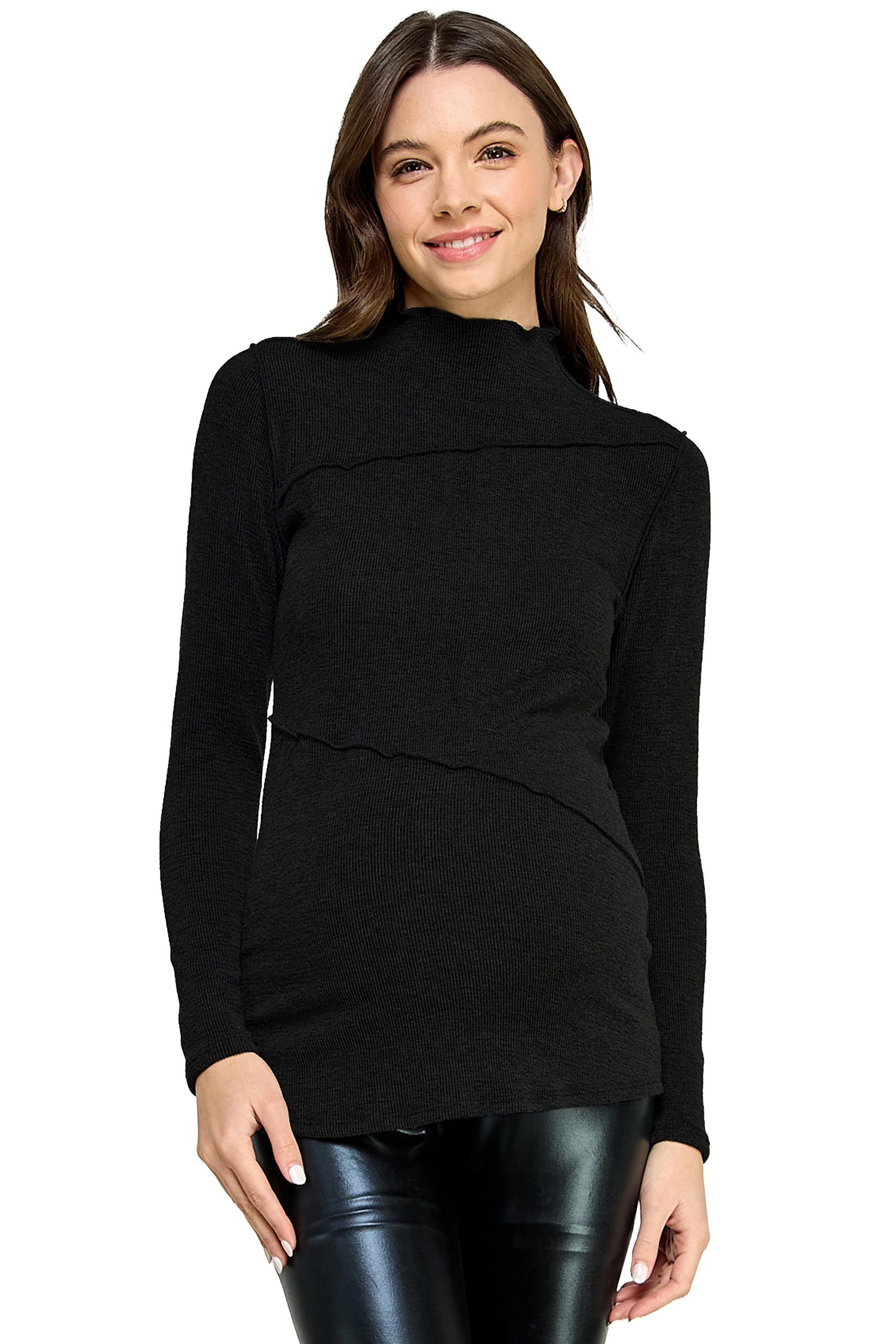 Maternity Mock Neck Long Sleeeve Ribbed Top