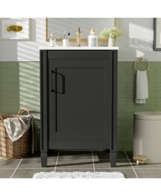 20 in. Modern Freestanding Bathroom Vanity with Ceramic Sink, Soft Close Door, Adjustable U-Shaped Shelf, Door Storage Rack