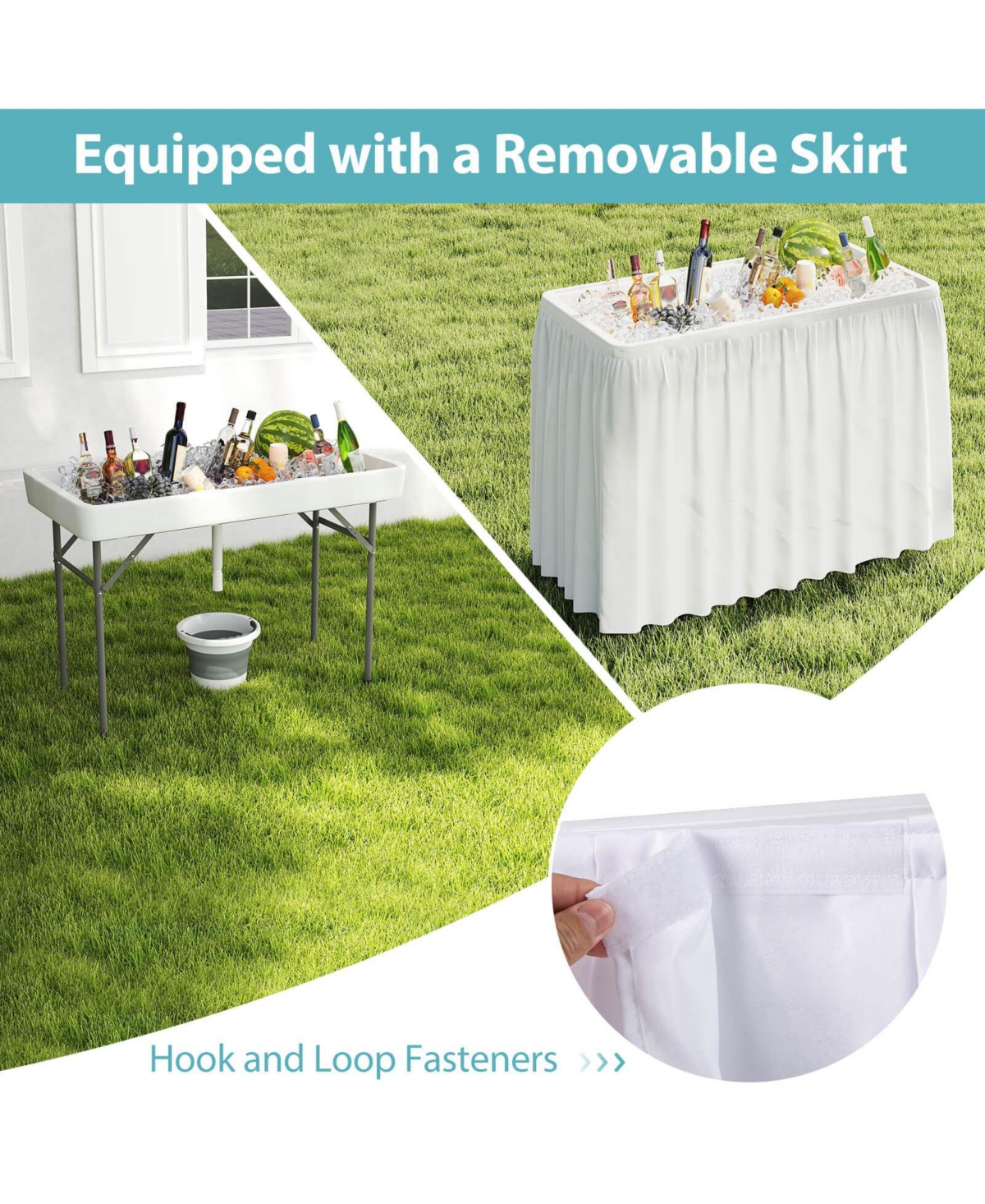 Costway 4 Foot Ice Cooler Folding Table Outdoor Portable Ice Bin Table with Large Sink