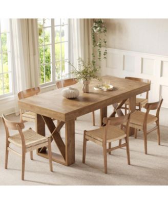 Rectangle Dining Table for 4-6 People, Farmhouse Thick Appearance Design, Rectangular Kitchen Dinner Table