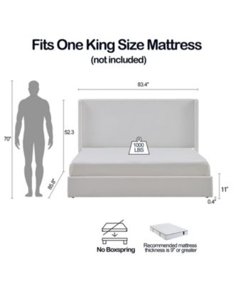 Carmen Upholstered Wingback Bed Frame with 52.3" High Headboard, King Size