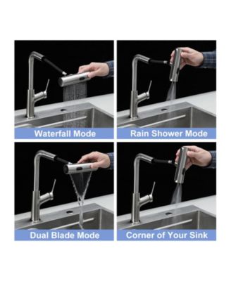 33x22x10inch Drop In Kitchen Sink with Pull Out Faucet Soap Dispenser Stainless Steel Single Bowl 16 Gauge