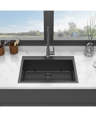 25x22x9inch Gunmetal Black Kitchen Sink Drop In Stainless Steel 16 Gauge Topmount
