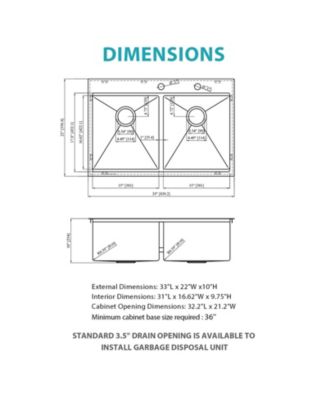 33x22x10inch Topmount Double Bowl Kitchen Sink 16 Gauge Stainless Steel Brushed Nickel