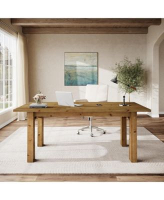 Solid Wood Executive Desk, 63-Inch Computer Desk with Sturdy Wooden Legs, Farmhouse Workstations Writing Table Conference Table