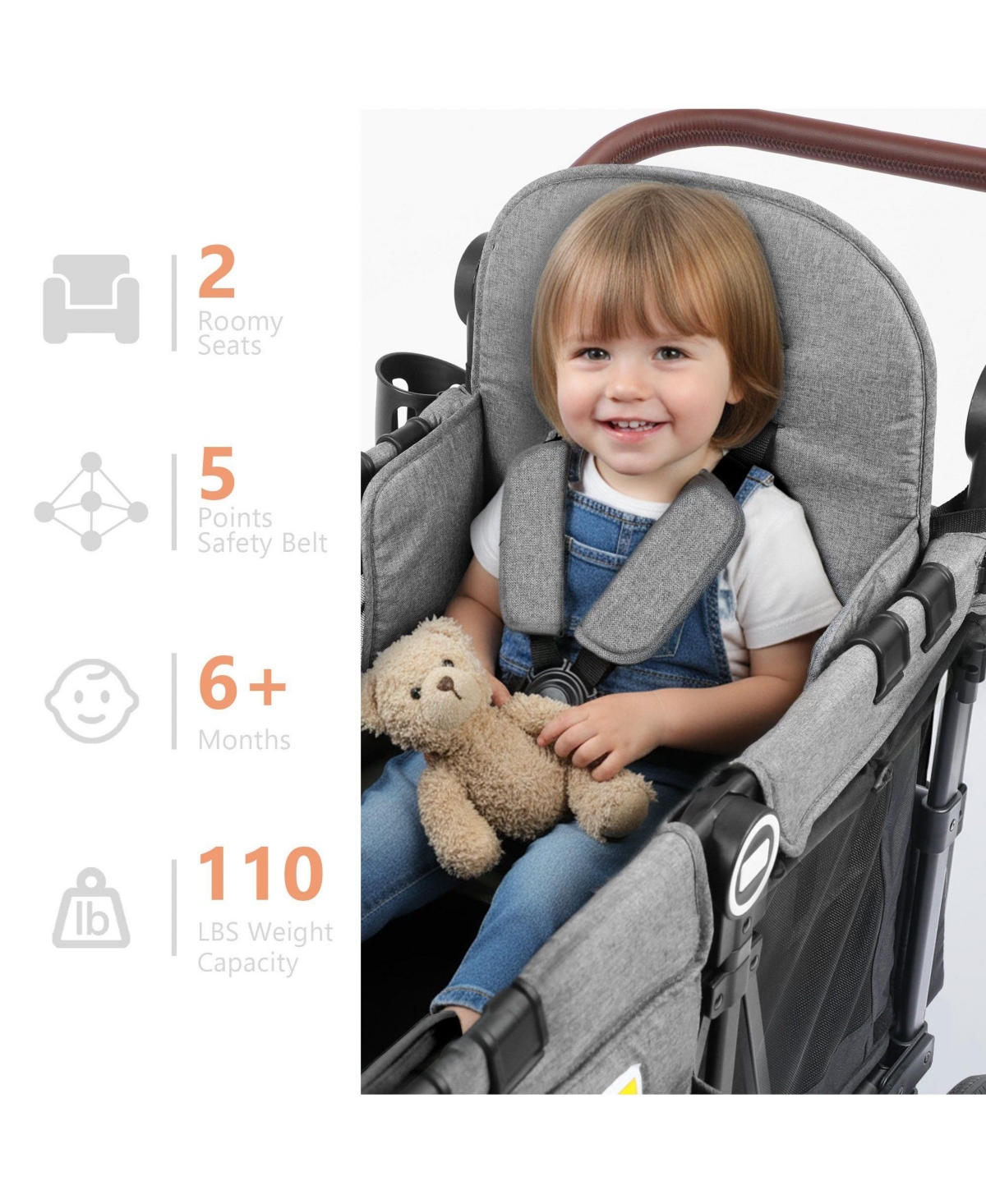 Kinder King All-Terrain Wagon Stroller for Two Kids with Canopy, Snack Tray and Shock-Absorbing Wheels