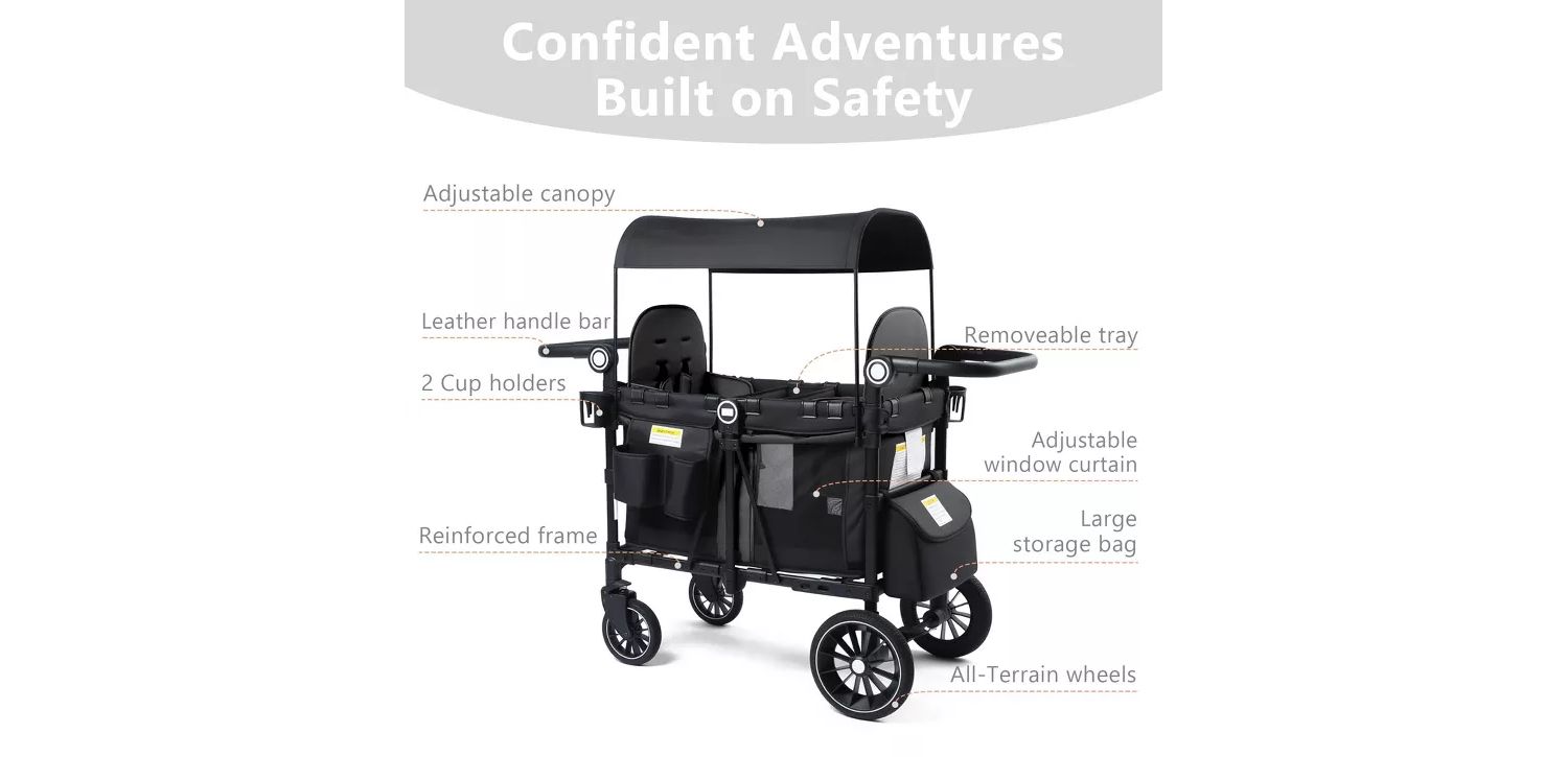 Baby All-Terrain Wagon Stroller for Two with Canopy, Snack Tray and Shock-Absorbing Wheels