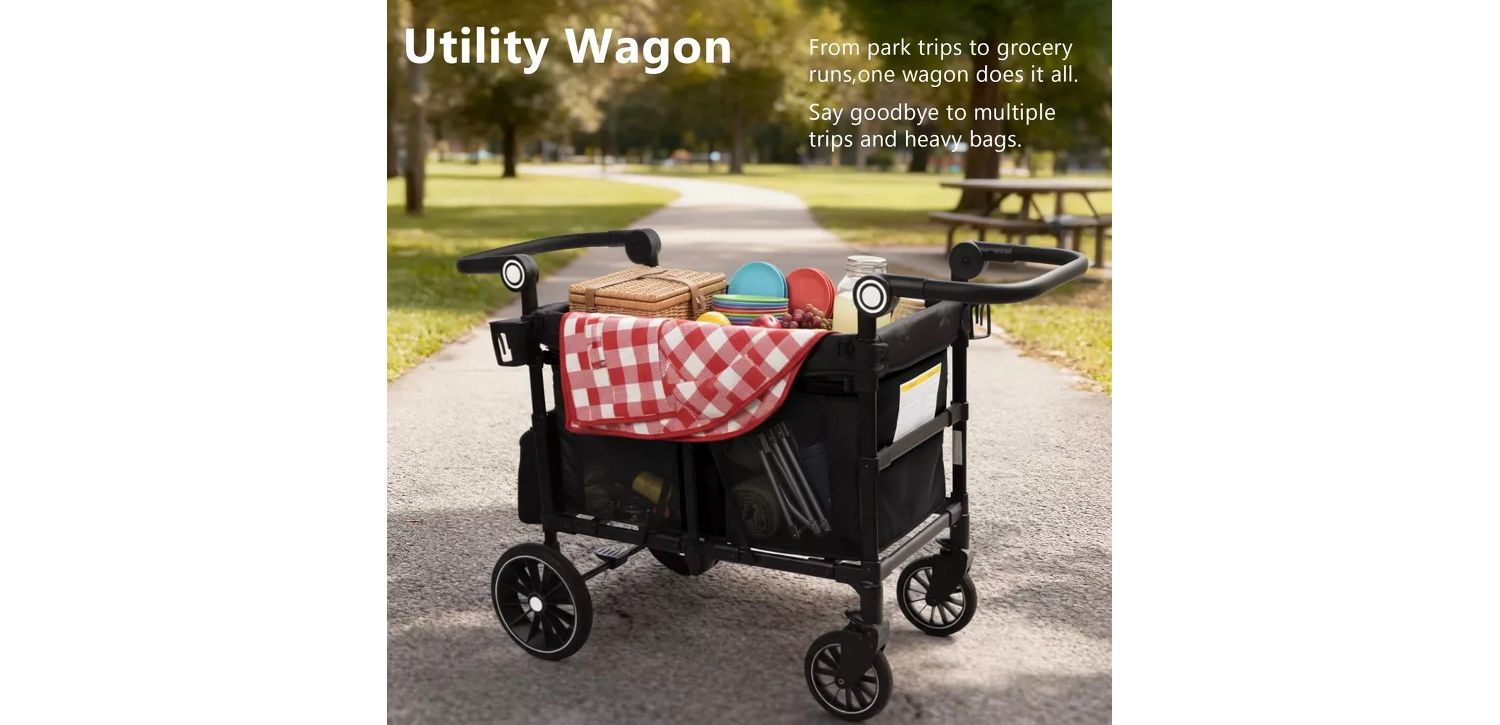 Baby All-Terrain Wagon Stroller for Two with Canopy, Snack Tray and Shock-Absorbing Wheels