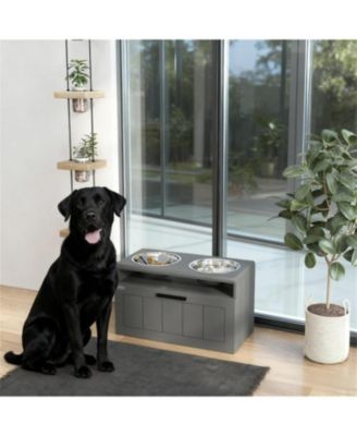 21.6 in. Wide Dog Bowls with 2 Stainless Steel Bowls in Grey