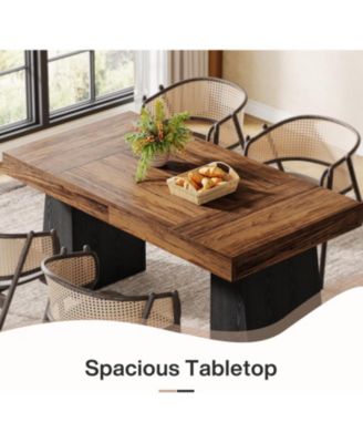 Dining Room Table for 4-6, 55-Inch Mid-Century Modern Dining Table with Double Pedstral, Rectangular Wood Kitchen Dinner Table