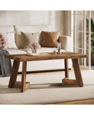 Coffee Table, Farmhouse Center Table with V-Shaped Legs, 47.2 x 23.6 Inches Rectangle Living Room Tables, Easy to Assemble, Rustic Brown