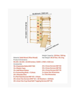 Swedish Ladder Wall Gym with 9-in-1 Solid Wood Stall Bars