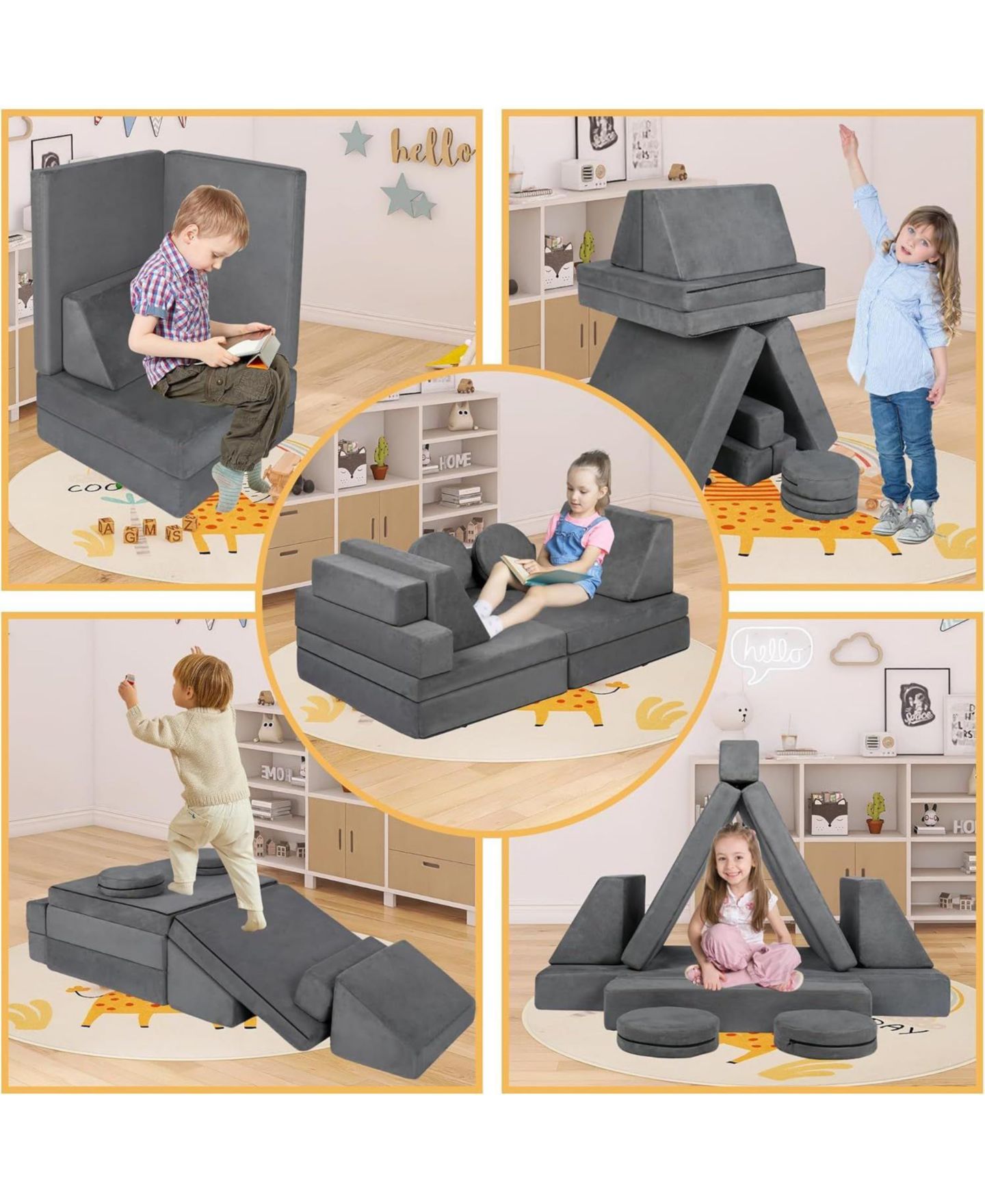 Детские игрушки Kinder King Modular-Convertible 9-Piece Sofa, Ages 3+ — фото 8