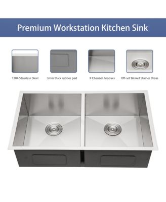 33x19x9inch Undermount Double Bowl Kitchen Sink Stainless Steel 16 Gauge 50 and 50