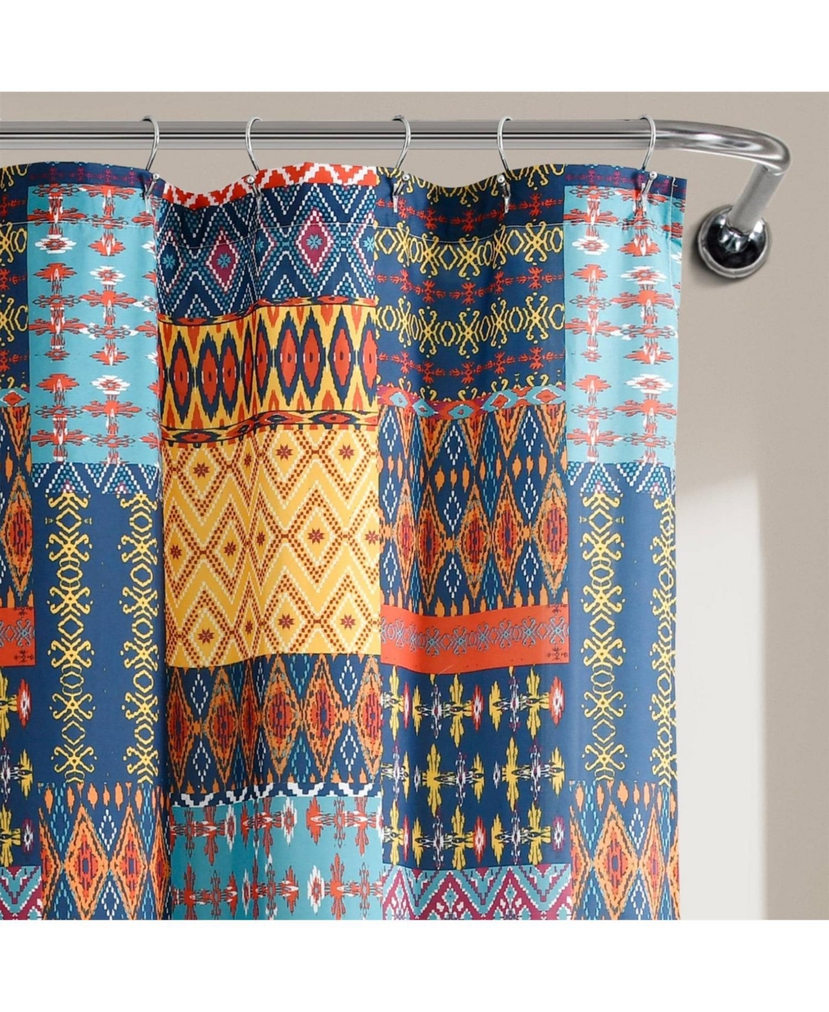 Slickblue Patchwork Shower Curtain in Navy, Orange, Yellow, Teal, 72-Inch