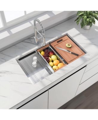 33x19inch Undermount Workstation Sink 10 Inch Deep Stainless Steel Single Bowl with Accessories