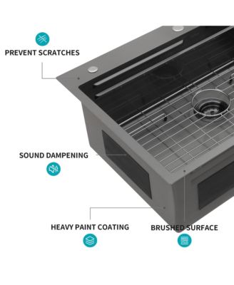 33x22x10inch Gunmetal Black Waterfall Kitchen Sink Drop In Stainless Steel Workstation