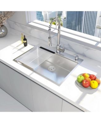 28x22inch Stainless Steel Workstation Sink Drop In Single Bowl 18 Gauge with Accessories