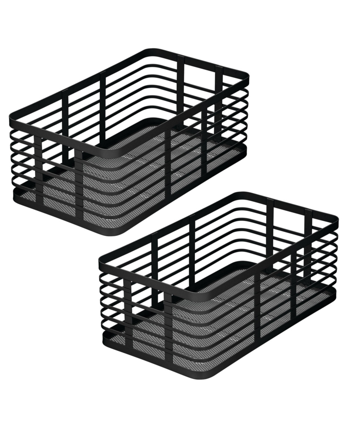 Metal Pantry Basket with Handles - Set of 2, Matte Black