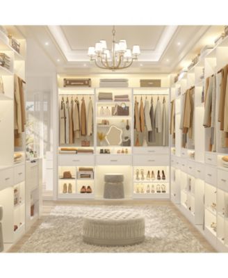 Closet Organizer with Wood Drawers and Shoe Rack, Freestanding Closet System with Hanging Rods